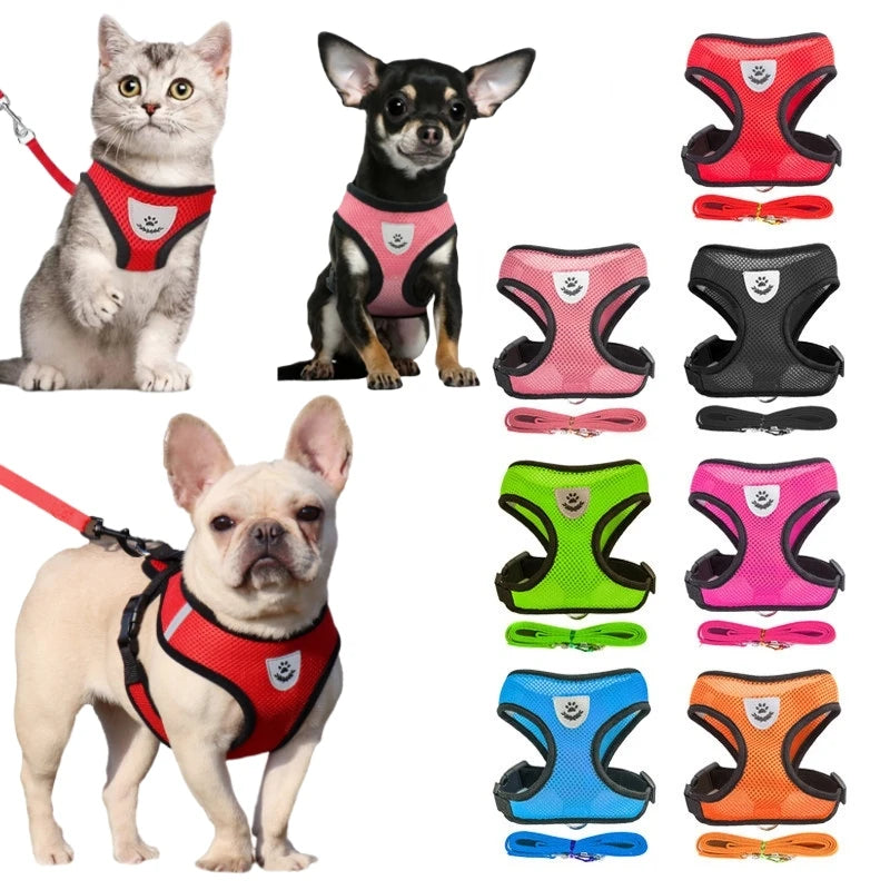 Breathable Mesh Cat Small Dog Harness And Leash Kitten Cats Harnesses Little Dog Puppy Harness For French Bulldog Chihuahua Pug