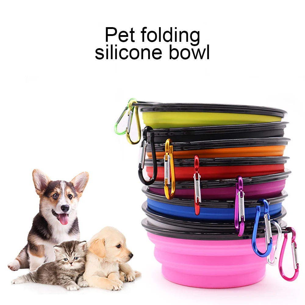 Outdoor Portable Pet Folding Bowl Silicone Dog Feeders with Hanging Hook Cat Dog Bowl Pet Items Dog Food Bowl Mascotas