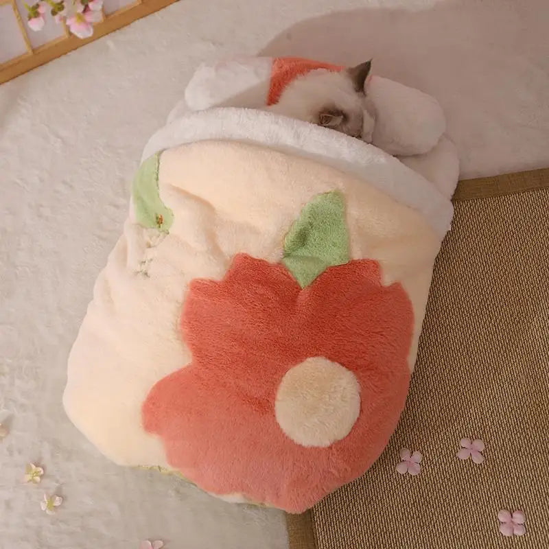 Cute Cat Bed Winter Warm Plush Nest Semi-Enclosed Sleeping Bag for Small Pets Pet Beds and Furniture Cats Products Accessories