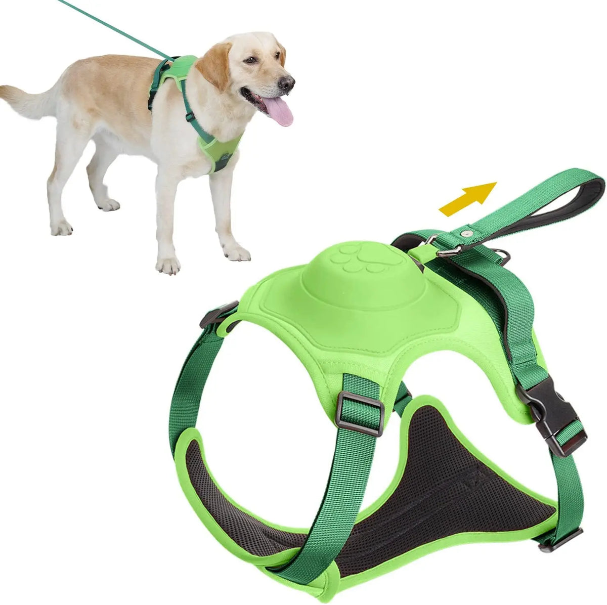 ATUBAN Dog Harness&Retractable Dog Leash All in One, Adjustable Easy Walk Dog Harness 2 Leash Clips, Automatic Locking Dog Leash